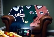 Sports News Live: NFL, NBA, MLB & Soccer Highlights Half-eaten hot dog, sports jerseys, phone with scores, sleeping cat nearby.